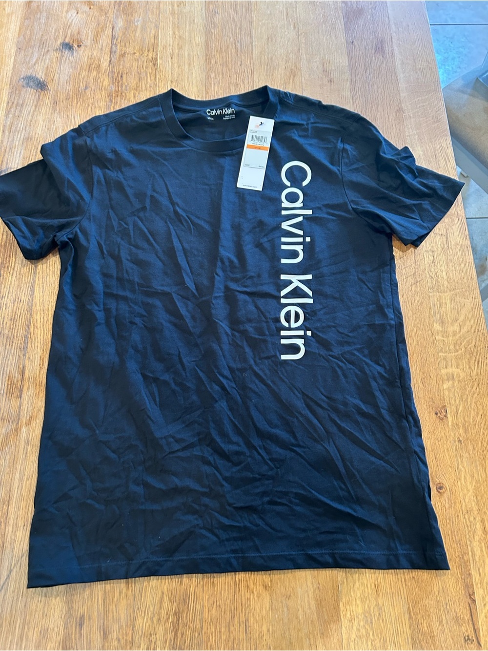 Calvin Klein Black Short Sleeve Tee with Vertical White Logo
